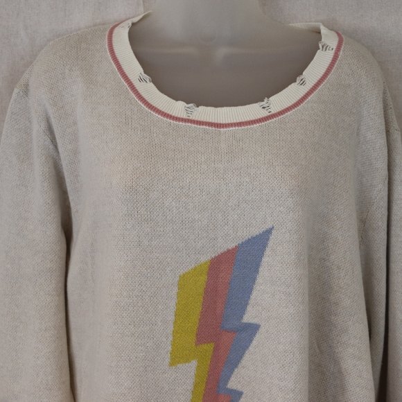 FATE Colorful Lighting Bolt Distressed Knit Sweater with matching mask 2X - Picture 8 of 10